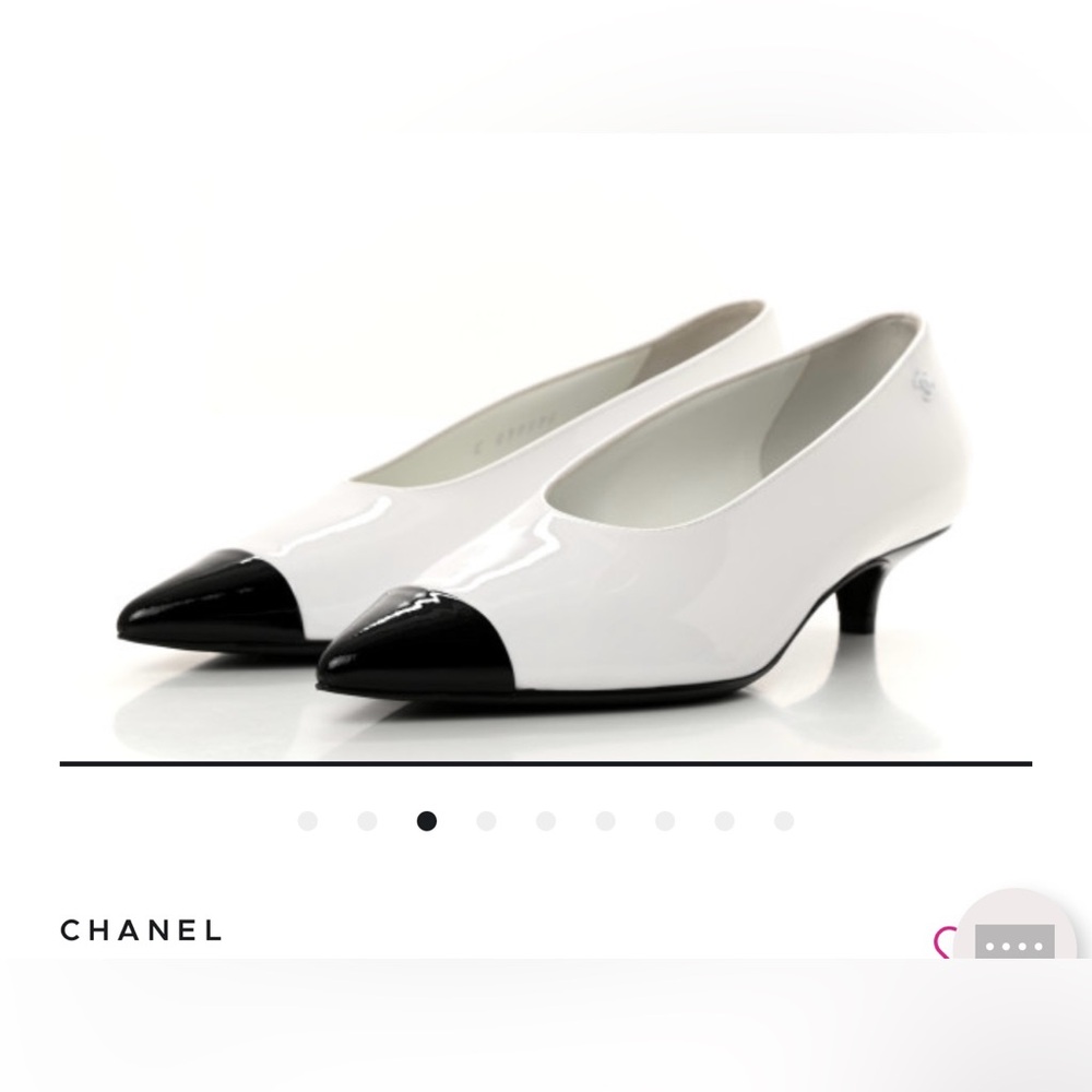 New CHANEL Black and White Patent Calfskin Heels 37.5 - Picture 5 of 16